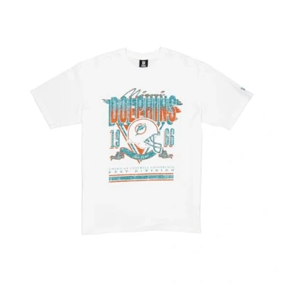 Image of MIAMI DOLPHINS New Era Cap NFL Oversized T Shirt Screent Print Distressed Team Graphic White Unisex