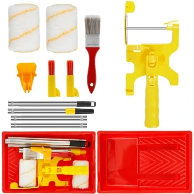 Image of Paint Edger Roller Brush Kit Plastic Wall with Extension Pole and Tray Trimming Color Separation Safe House Decoration Painting for Door Window Ceiling