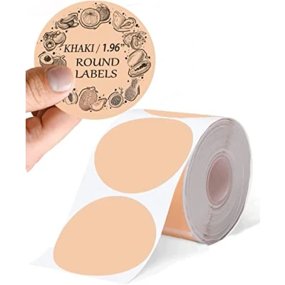 Image of Phomemo M110 Round Label for M110/M120/M200/M220/M221 Printer Multifunctional Labels 1.96 x inches (50 50 mm) Thermal Barcode, DIY Logo, Home, Office, 140 Labels/Roll. Khaki