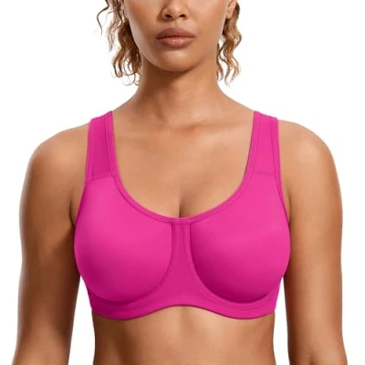 Image of SYROKAN Women&#039;s Max Control Solid High Impact Plus Size Underwire Sports Bra for Large Breasts Hibiscus Purple 38D