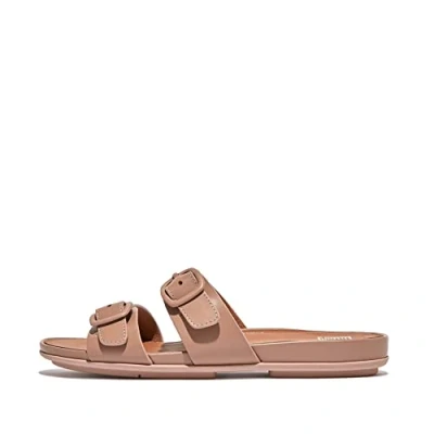 Image of Fitflop Women&#039;s Gracie Rubber Buckle Two BAR Leather Slides Sandal, Beige, 3 UK