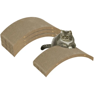Image of PawHut Cat Scratching Board, 4 piece Set Scratch Pad Reversible, Scratcher Replacement for Treadmill, Indoor Kitten, Boards Only, 55 x 26cm Brown