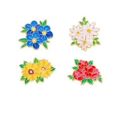 Image of 4pcs Colorful Flower Enamel Brooch Pin Clothes Hat Plant Lapel Badge Sweater Backpack Jewelry Accessories Gift