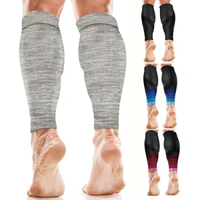 Image of aZengear Calf Compression Sleeves for Men &amp; Women Shin Splint and Support Brace Guards Leg Torn Muscle Cramps (L XL, Mixed Grey)