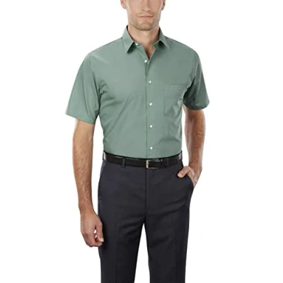Image of Van Heusen Men&#039;s Short Sleeve Dress Shirt Regular Fit Poplin Solid, Ocean Mist, 18.5&quot; Neck