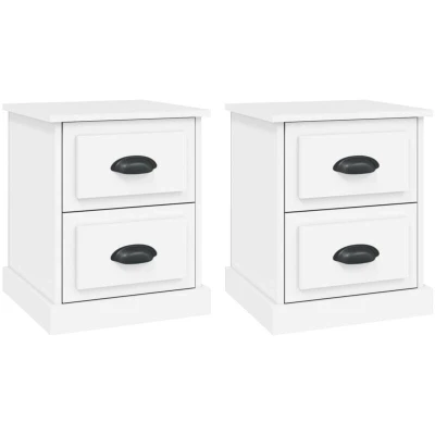 Image of vidaXL Bedside Cabinets in Sleek White Engineered Wood Drawers Storage Unit, Ideal Bedroom/Living Room Furniture, 2 pcs Set