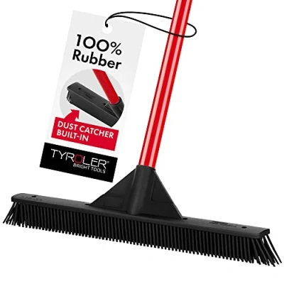 Image of Tyroler Dust Catcher Rubber Broom Soft 41.5cm Head 100% Brush 140cm Anti Rust Handle Floor Perfect Carpet Pet Hair for Floor, Wood, Marble, Tiles, Deck, Indoor &amp; Outdoor