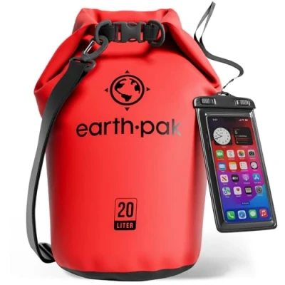 Image of Earth Pak Waterproof Dry Bag Roll Top Sack Keeps Gear for Boating, Hiking, Camping and Fishing with Phone Case (Red, 20L)