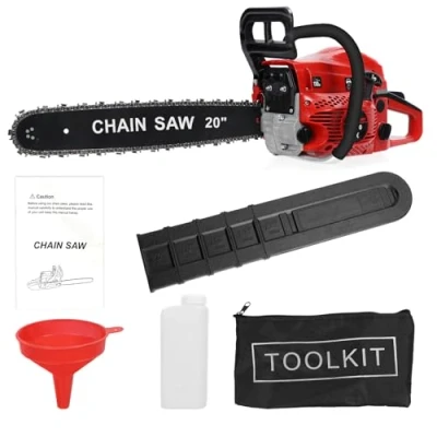 Image of Calager 20 Inch Petrol Chainsaw,Petrol Chain Saw with Automatic Oiler,58CC 2 Stroke Gas Powered Chainsaw,Heavy Duty Chainsaw,Handheld Gasoline Chainsaws for Wood Cutting (Red)