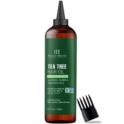 Image of Botanic Hearth Tea Tree Oil for Hair With Argan, Jojoba &amp; Grapeseed Oils Soothes Itchy Scalp Fights Dandruff Non GMO Verified 6.7 fl oz