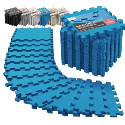 Image of Interlocking Soft Foam Floor Mat 18 Pieces Protective Gym Flooring Set, Exercise Mats EVA Puzzle Rubber Tiles, Ground Surface Protection Workout Underlay Matting Sports Pool Home Fitness Garage