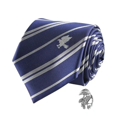 Image of CINEREPLICAS Harry Potter Tie with pin Deluxe Edition Officially licensed Ravenclaw Standard size 100 % microfiber Delivered in a gift box blue &amp; grey