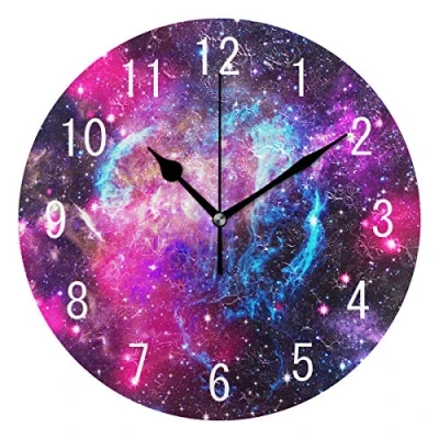 Image of Domoko Home Decor Universe Galaxy Nebula Space Round Acrylic Wall Clock Non Ticking Silent Art Living Room Kitchen Bedroom