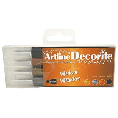 Image of Artline &#039;Decorite&#039; Modern Metallics Brush Marker Pens for Card, Glass, Metal and Plastic