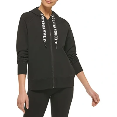 Image of DKNY Women&#039;s Logo Drawstring Zip Up Hoodie, Activewear Sweatshirt Hooded, Black, Medium
