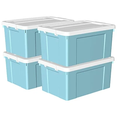 Image of Cetomo 65L*4 Storage Boxes, Plastic Box with Lids, Organizing Container Secure Latching Buckles, Stackable, Nestable, Tote Bin for Home Office Clothes, 65L 4Pack, Blue