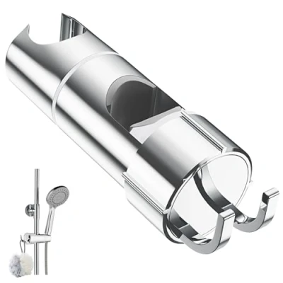 Image of Alyvisun Shower Head Holder with 2 Hooks for 20.5 23.5mm Heads, Adjustable Bracket 16 27mm Slide Rod, Chrome Plated Replacement