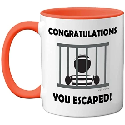 Image of Stuff4 Leaving Gifts for Men or Women Congratulations You Escaped Retirement Mug Presents Colleagues, Funny Women, New Job Gifts, 11oz Ceramic Premium Orange Mugs