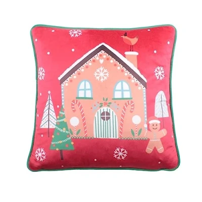 Image of Fusion Gingerbread Man Cushion (43 x 43cm) Piped Edge Filling Included Reversible (2 Colours) Red Christmas with Cover Included/Cushion Insert Decoration/Christmas Pillow