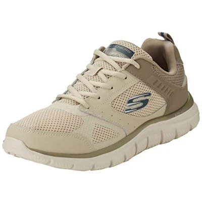 Image of Skechers Men&#039;s Track SYNTAC Sneaker, Taupe Leather Mesh Trim, 8 UK