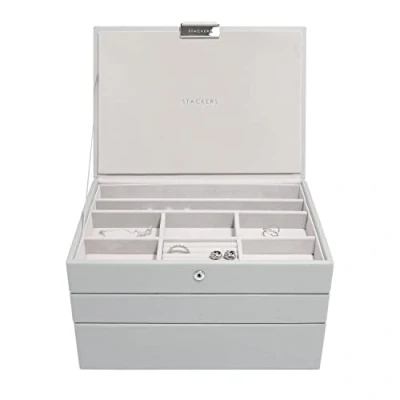 Image of Stackers Pebble Grey Classic Medium Jewellery Box Set of 3