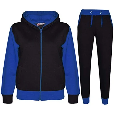 Image of A2Z 4 Kids Girls Boys Tracksuit Plain Camouflage Contrast Fleece Hooded Top with Bottom Joggers Suit T.S 101 Royal 9 10
