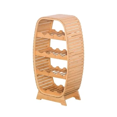 Image of woodluv Large Oval Wine Rack, Bamboo Holder, Rustic Rack For Storage, Free standing Storage Unit, Cellar, Kitchen, Living Room, Bar, Barrel Bottle Stand Shelf