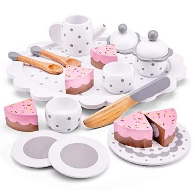 Image of New Classic Toys 10621 Coffee/Tea Set with Cutting Cake White