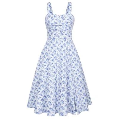 Image of Women 50s Style Dress Elegant Sleeveless Vintage Wedding Guest Formal Floral White S