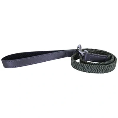 Image of Rosewood Forest herringbone &amp; grey leather dog lead 3/4 * 40&quot;, One Size