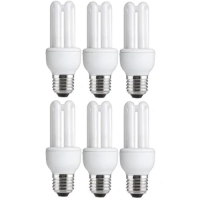 Image of 6 x Energy Saving 11W (=54W 60W) E27 ES CFL Light Bulbs, Edison Screw, 535 Lumen, 10 Years, 827 2700K Warm White