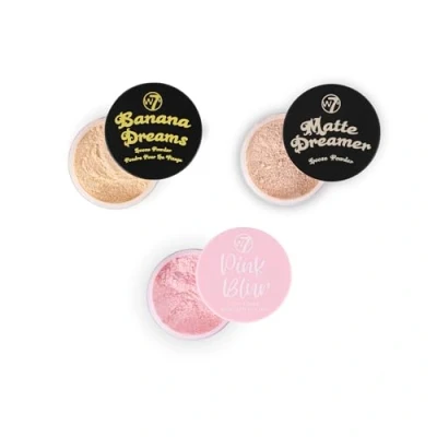Image of W7 Loose Face Powder Trio 3 Piece Set Banana, Nude &amp; Pink Toned Powders Ultra Fine Setting for Flawless Makeup