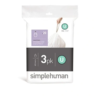 Image of simplehuman CW0265 code U Custom Fit Bin Liner Bulk Pack, White Plastic (3 Pack of 20, Total 60 Liners)