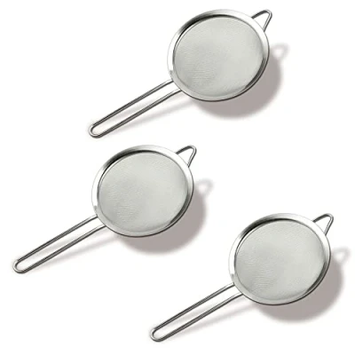 Image of 3 Pcs Fine Mesh Strainer Stainless Steel Sieve Tea Extra with Handle for Juice Egg Coffee Flour Filter