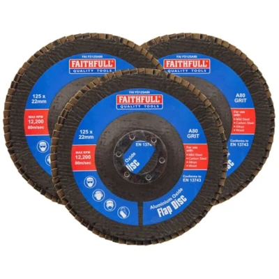 Image of Faithfull Aluminium Oxide Flap Disc 125 x 22mm 80 Grit (Pack of 3)