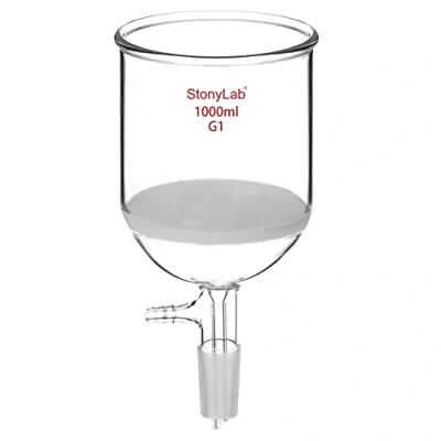 Image of StonyLab Borosilicate Glass Buchner Filtering Funnel with Coarse Frit(G1), 113mm Inner Diameter, 110mm Depth, 24/40 Standard Taper Joint and Vacuum Serrated Tubulation (1000ml)