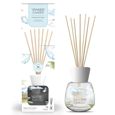 Image of Yankee Candle Signature Scented Reed Diffuser Clean Cotton Aroma up to 10 Weeks of Fragrance 100 ml Perfect Gifts for Women