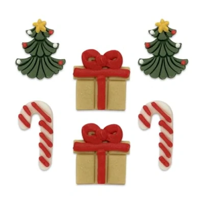 Image of Anniversary House Scandi Assortment, Handcrafted Cake, Edible Fondant Icing Sugar Cupcake Toppers, Christmas Tree, Present, Candy Cane Decorations, SFX375, Sugarcraft