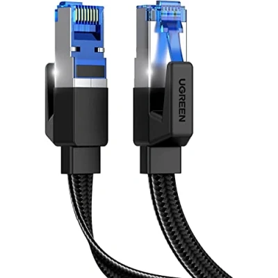 Image of UGREEN Ethernet Cable 3M, Cat 8 Internet Flat High Speed 40Gbps 2000Mhz Network Cable, Gigabit Braided RJ45 LAN Patch Cord Compatible for PC/Laptop, PS5, Xbox, Modem, Router, Switch, TV