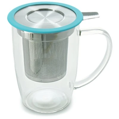 Image of FORLIFE NewLeaf Glass Tea 16 Ounce Mug with Infuser and Lid, Turquoise