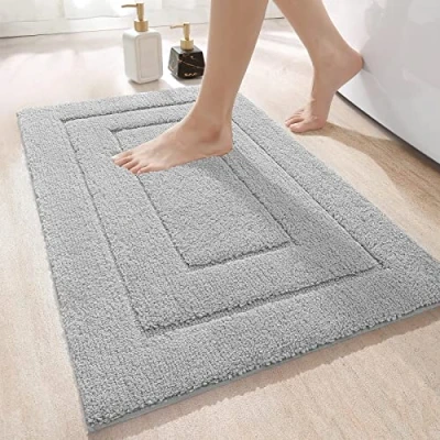 Image of DEXI Bath Mat 50 x 80 cm, Non Slip Bathroom Machine Washable, Ultra Soft and Water Absorbent Rug for Bathroom, Tub Shower Light Grey
