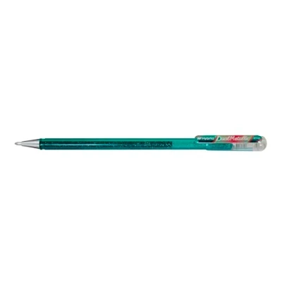 Image of Pentel Hybrid Dual Metallic Pastel Gel Ink Rollerball Pens K110, Turquoise Green + Red &amp; Green, Pack of 12