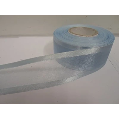 Image of 2 metres x 40mm Edged Organza Ribbon Baby Blue Light Double Sided Satin Edge Sheer 40 mm 4cm