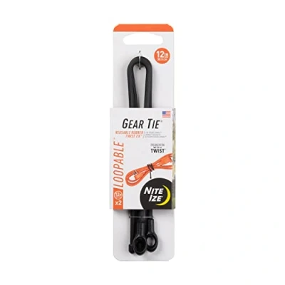 Image of Nite Ize GLS12 01 2R3 Gear Loopable, The Original Reusable Rubber Twist Tie with Sturdy Integrated Loop, 12 Inch, Black, 2 Pack, Made in USA