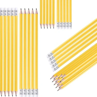 Image of NIPORO Pencils HB Pack of 100 White Wooden with Eraser, Pencil, Pre Sharpened, 19 cm Length, Economy Pack, Sustainable, (Yellow)