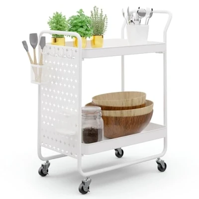 Image of KLARSTEIN serving trolley with wheels for food, drinks and cosmetics, metal trolley, kitchen worktop, narrow shelf cart wheels, craft book bar