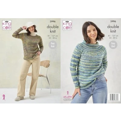 Image of King Cole Ladies DK Knitting Pattern Easy Knit Round or Roll Neck Sweater (5996)