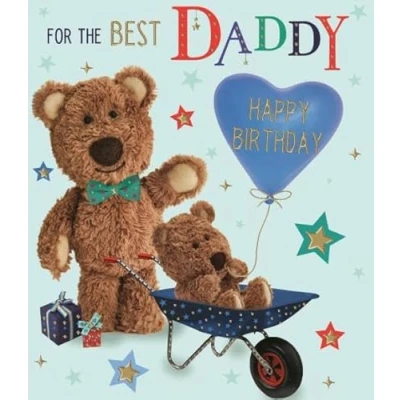 Image of ICG Best Daddy Birthday Card Two Barley Bears with Balloon an Embossed Foil Finish Eco Friendly and Recyclable