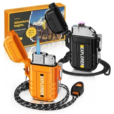 Image of Lafagiet 2 Pack of Electric Lighter+Torch Lighter, USB C recharge &amp; Butane gas refill, Waterproof, Windproof Lighers Multipack for Candle, Camping, Outdoor Adventure (NO Gas)