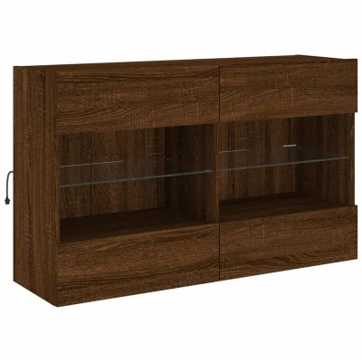 Image of vidaXL TV Wall Cabinet with LED Lights Brown Oak 98.5x30x60.5 cm